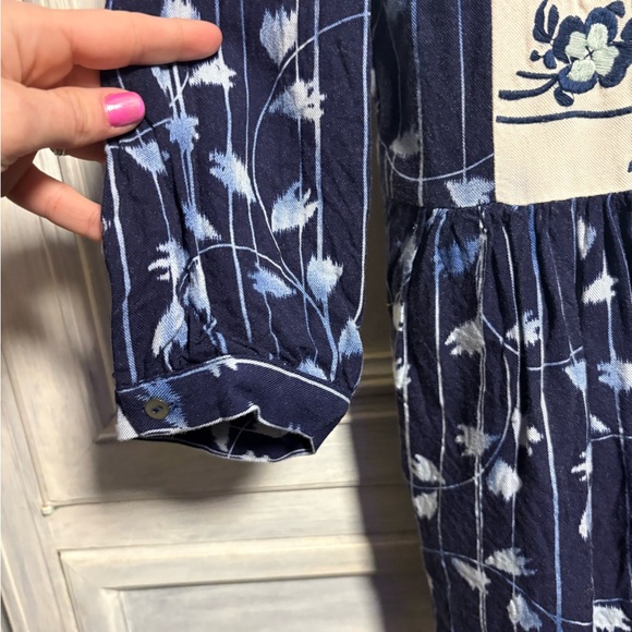 Anthropologie Tiny Semele Embroidered Patchwork Drop Waist Shirtdress Boho - Picture 5 of 11